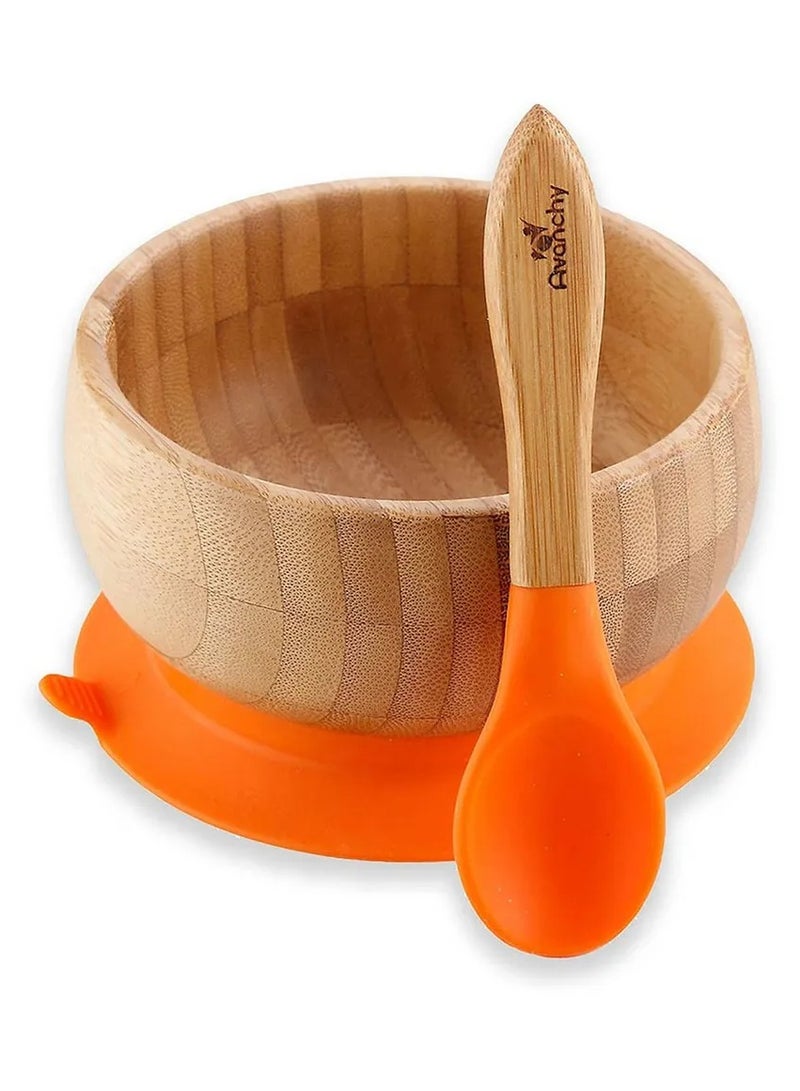 Avanchy Bamboo Suction Classic Bowl + Spoon Orange Color For Baby